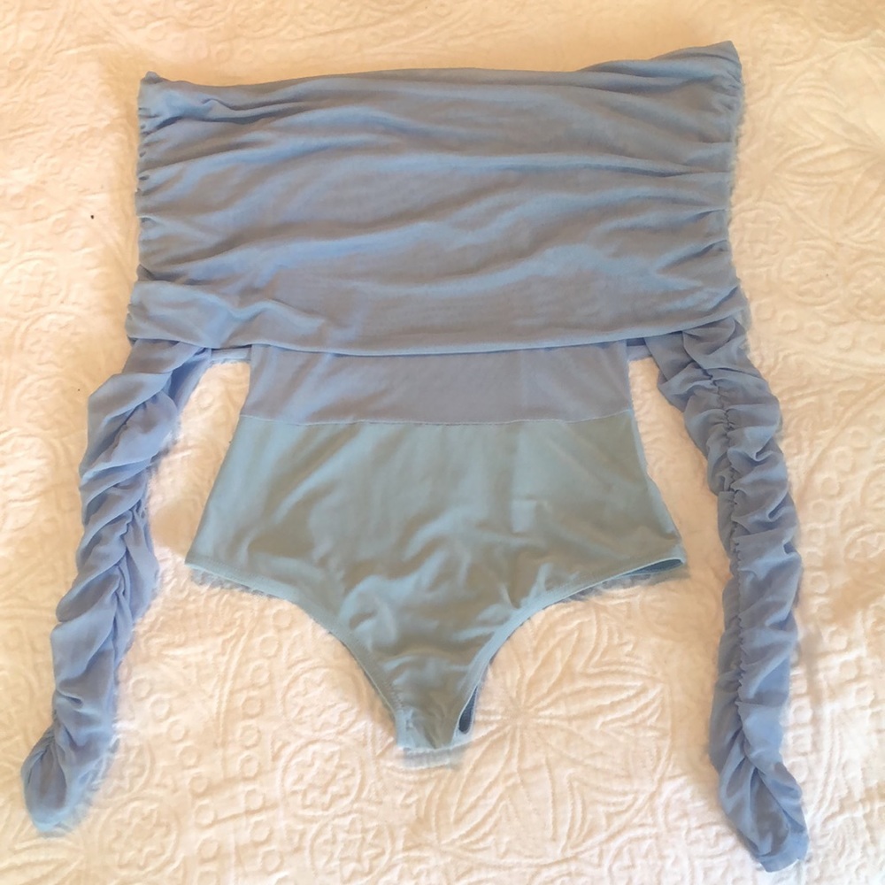 Nasty Gal powder blue mesh body suit
